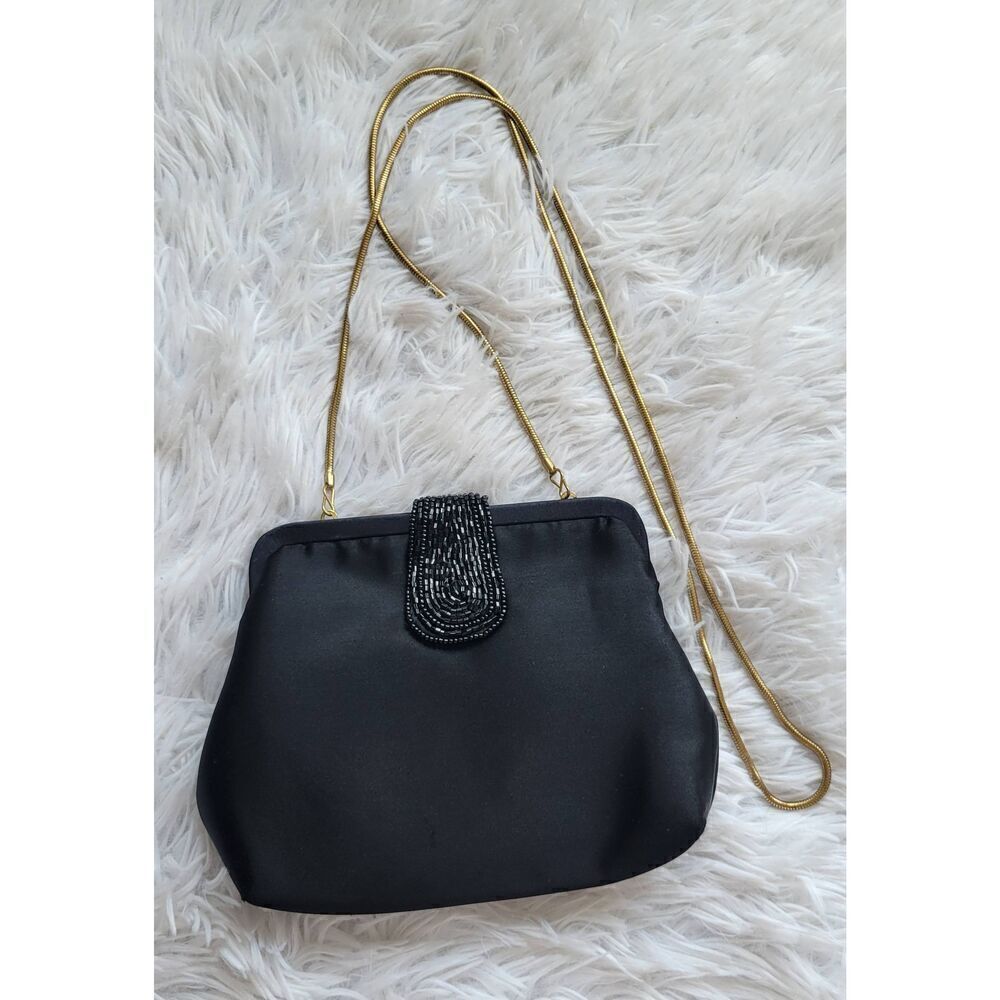 La Regale Black Clutch with Gold Strap